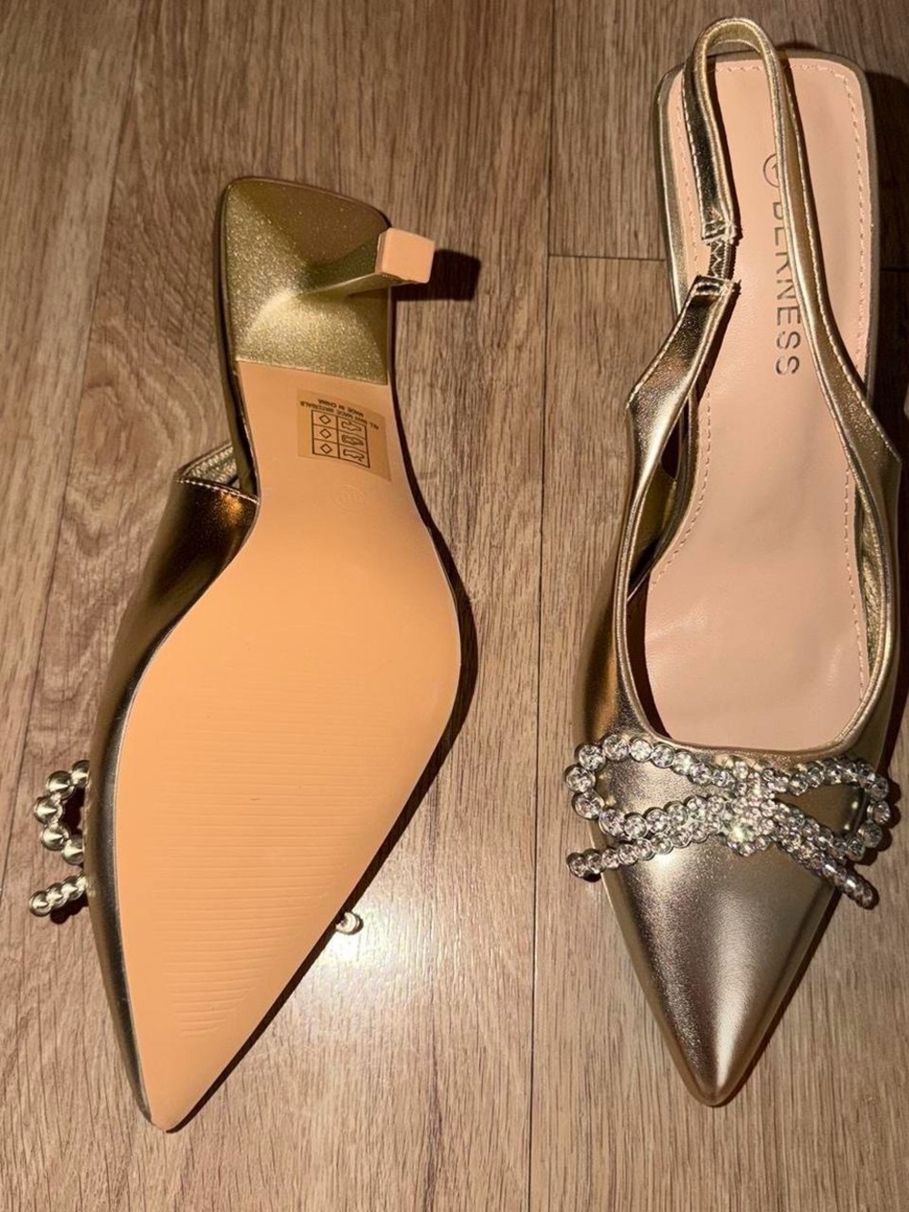 Gold Embellished Pointed-Toe Slingback Heels - Picture 5 of 6